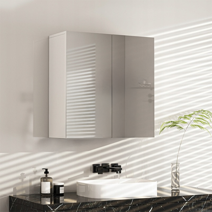 Dulap oglindă baie 60 cm – alb, suspendat, MDF, organizare cosmetice