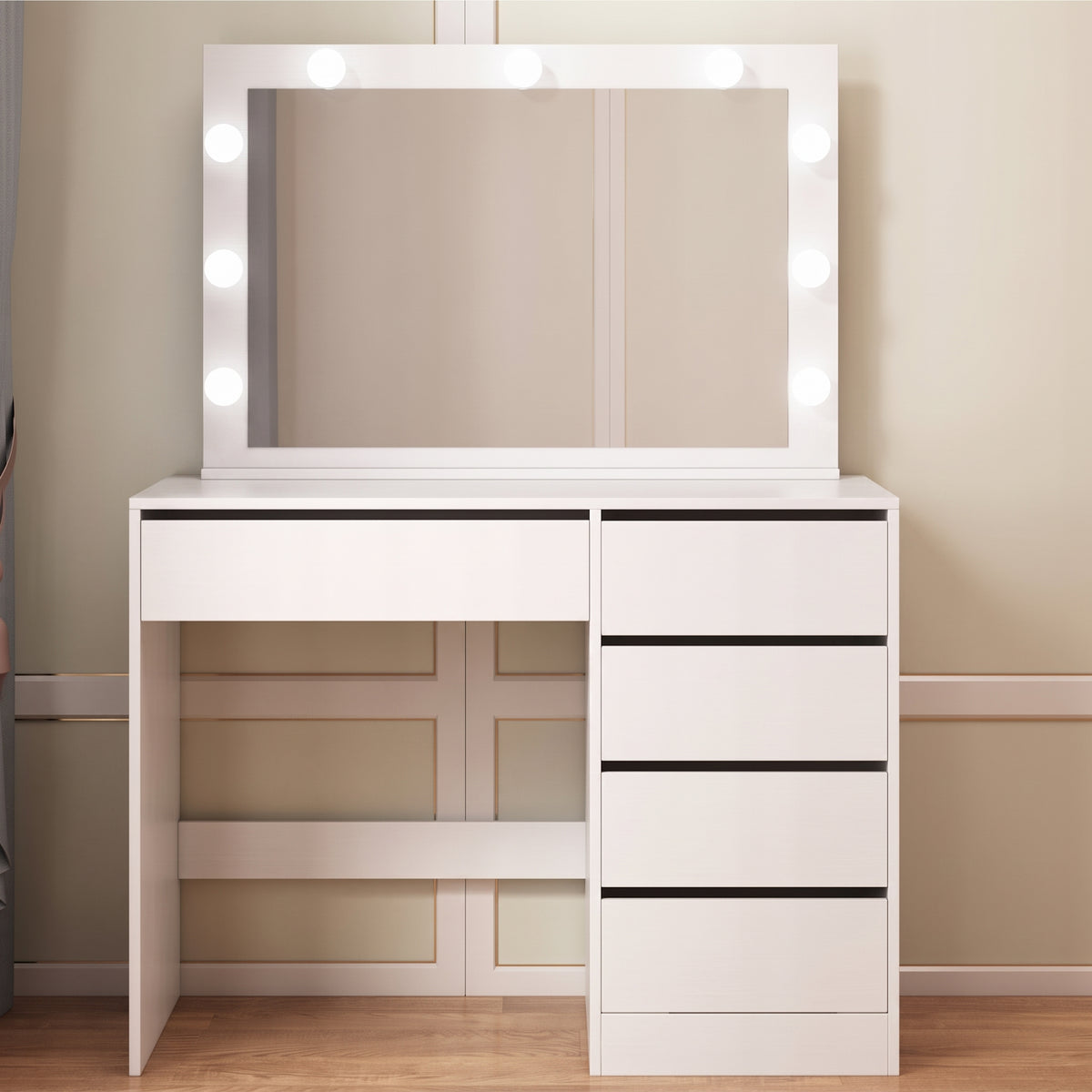 Masă de Machiaj cu Oglindă LED Albă 100 cm cu Sertare pentru Cosmetice