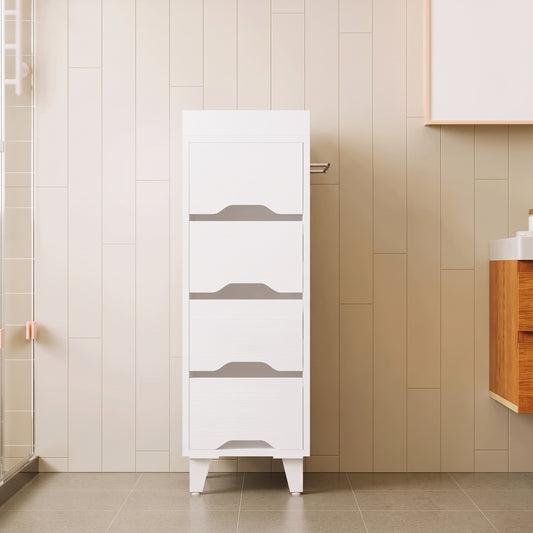 Dulap Baie Alb 30x30x90 cm 4 Sertare Organizator Suport pentru Prosop