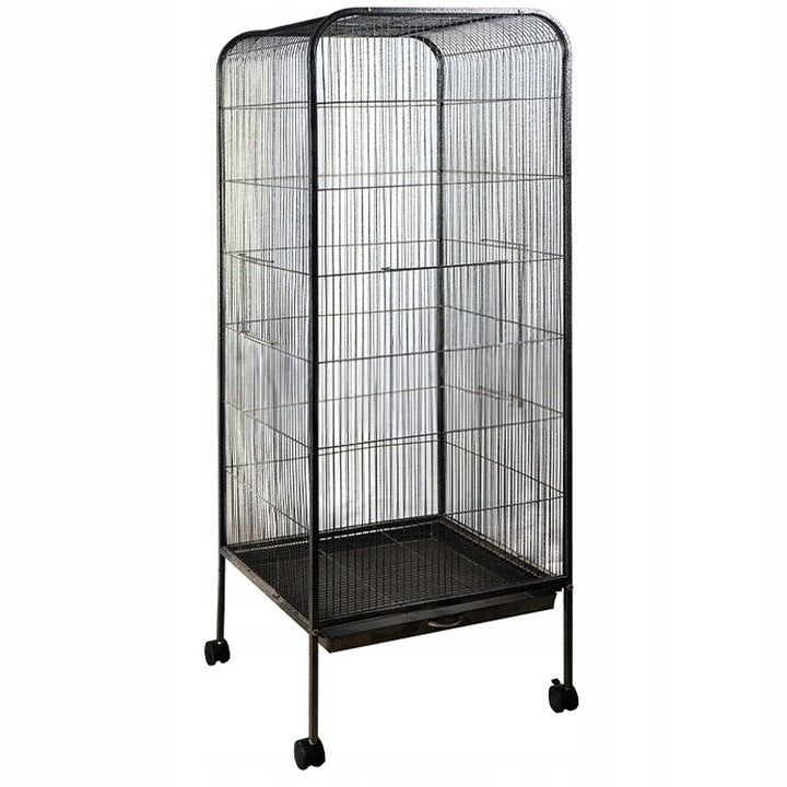 Voliera Mare pentru Pasari si Papagali pe Roti, Negru, 54x54x146 cm, Accesorii Incluse