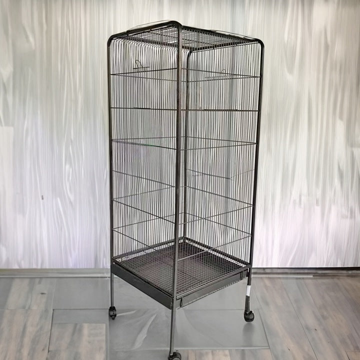 Voliera Mare pentru Pasari si Papagali pe Roti, Negru, 54x54x146 cm, Accesorii Incluse