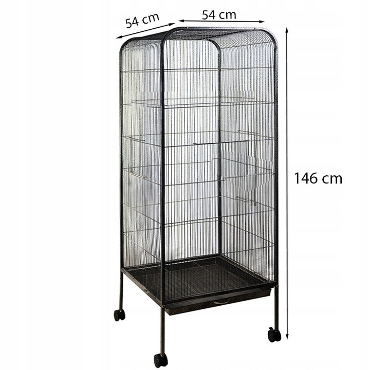 Voliera Mare pentru Pasari si Papagali pe Roti, Negru, 54x54x146 cm, Accesorii Incluse