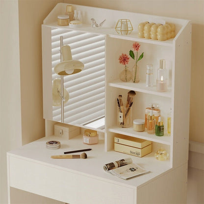 Masa de Toaleta cu Oglinda Rabatabila si Sertar, Stil Loft Glamour, 70x40x136 cm