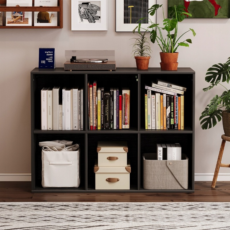Biblioteca Modulara tip Cub 3x2 cu 6 Compartimente, Negru Mat, 100x30x63 cm