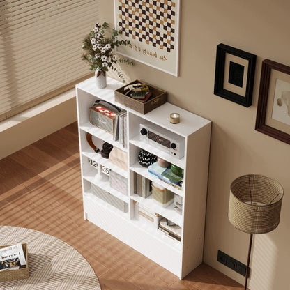 Bibliotecă Albă cu Dulap 100x120x24 cm, 8 Rafturi pentru Cărți, Living și Birou