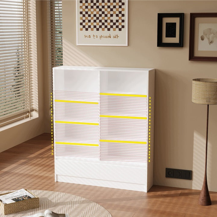 Bibliotecă Albă cu Dulap 100x120x24 cm, 8 Rafturi pentru Cărți, Living și Birou