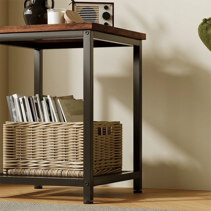 Masuta de Cafea Patrata Stil Loft 45x45x55 cm, Masuta Auxiliara Maro Rustic cu Raft