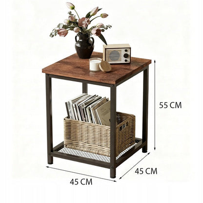 Masuta de Cafea Patrata Stil Loft 45x45x55 cm, Masuta Auxiliara Maro Rustic cu Raft