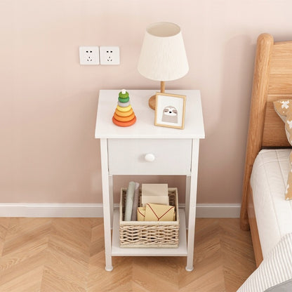 Noptiera Alba Mat din MDF cu 1 Sertar si 2 Rafturi Deschise, 45x30x68 cm