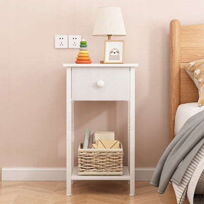 Noptiera Alba Mat din MDF cu 1 Sertar si 2 Rafturi Deschise, 45x30x68 cm