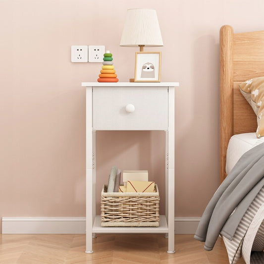 Noptiera Alba Mat din MDF cu 1 Sertar si 2 Rafturi Deschise, 45x30x68 cm