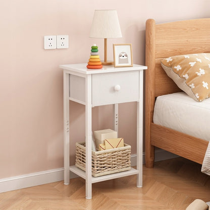 Noptiera Alba Mat din MDF cu 1 Sertar si 2 Rafturi Deschise, 45x30x68 cm