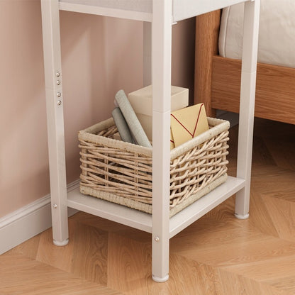 Noptiera Alba Mat din MDF cu 1 Sertar si 2 Rafturi Deschise, 45x30x68 cm