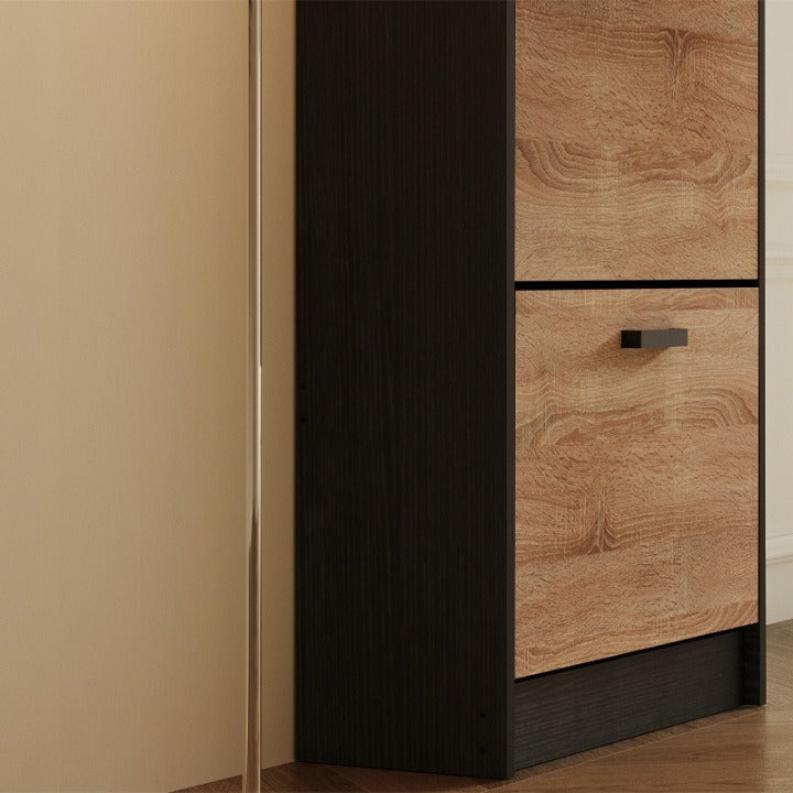 Pantofar Slim pentru Hol cu 3 Compartimente Rabatabile, Maro Deschis, 50x28x115 cm