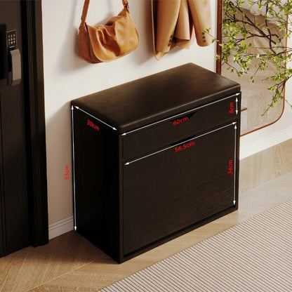 Banca Hol cu Sezut Moale si Pantofar, Stil Loft Industrial, Negru, 60x30x53 cm