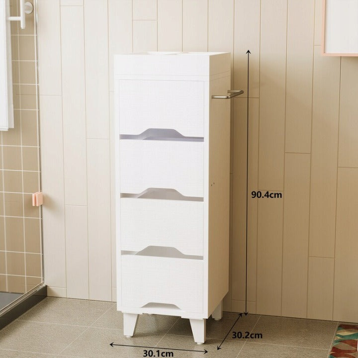 Dulap Baie Alb 30x30x90 cm 4 Sertare Organizator Suport pentru Prosop
