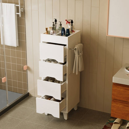 Dulap Baie Alb 30x30x90 cm 4 Sertare Organizator Suport pentru Prosop