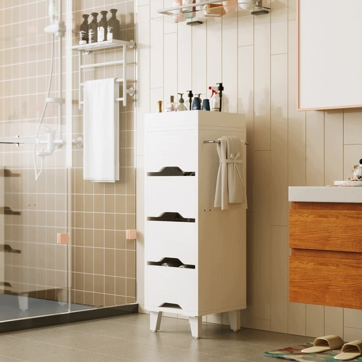 Dulap Baie Alb 30x30x90 cm 4 Sertare Organizator Suport pentru Prosop