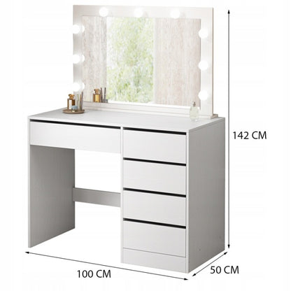 Masă de Machiaj cu Oglindă LED Albă 100 cm cu Sertare pentru Cosmetice