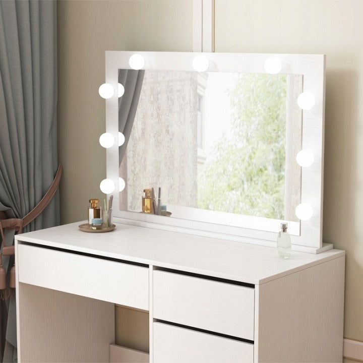 Masă de Machiaj cu Oglindă LED Albă 100 cm cu Sertare pentru Cosmetice