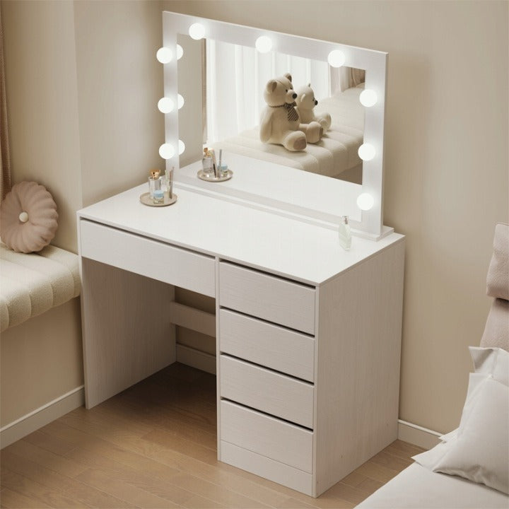 Masă de Machiaj cu Oglindă LED Albă 100 cm cu Sertare pentru Cosmetice