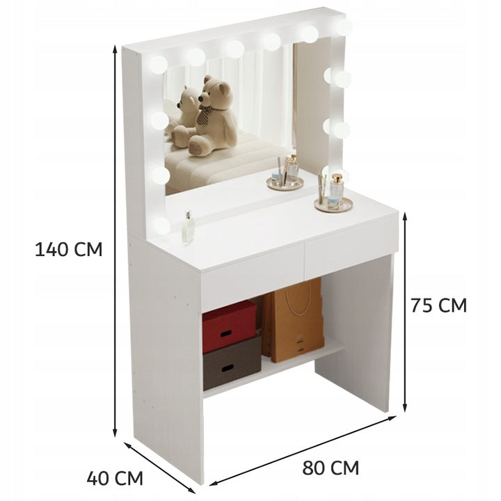 Masa de Toaleta pentru Machiaj cu Oglinda LED, Alba, 80x40x140 cm, Stil Loft