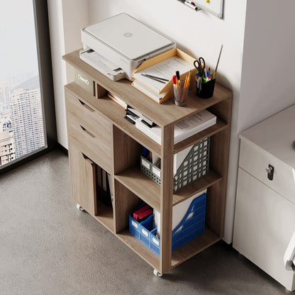 Dulap Mobil de Birou pentru Imprimantă cu Roți 60x39,5x73,5 cm Stejar
