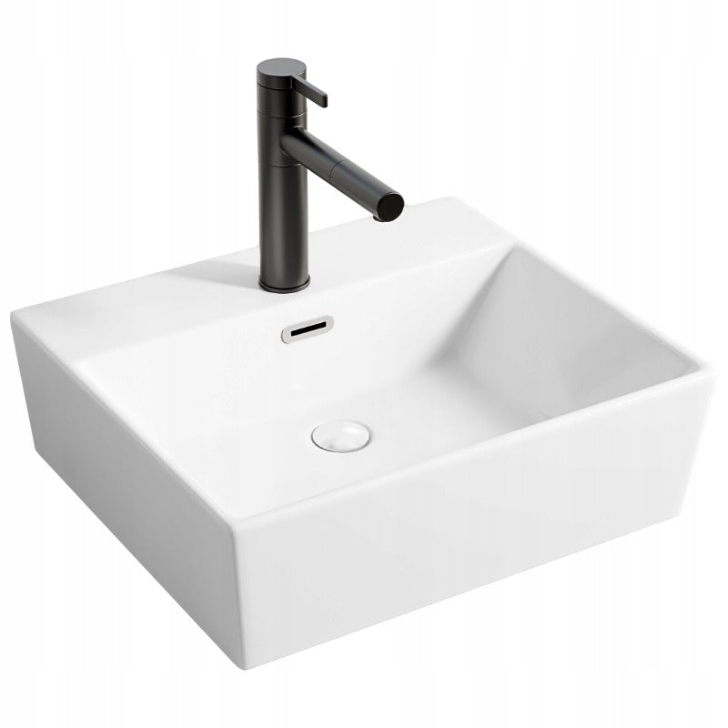 Lavoar pe Blat cu Orificiu Robinet 41x36 cm – Chiuvetă Ceramică Alb Lucios