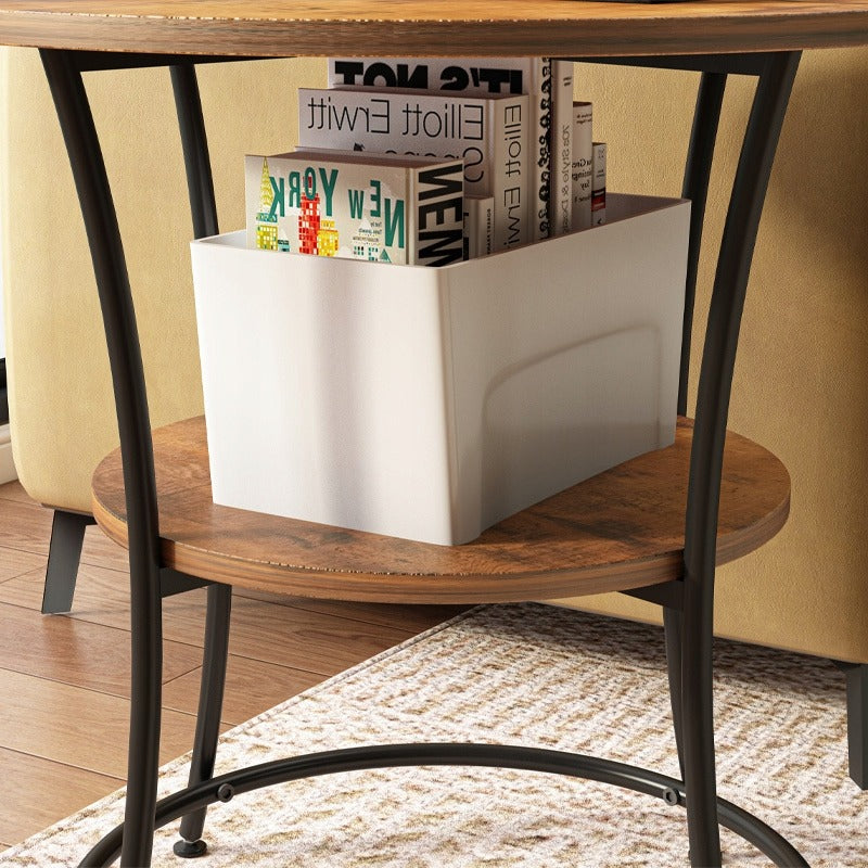 Măsuță living rotundă – 55 cm, maro + negru, stil loft