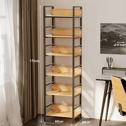 Biblioteca Inalta Stil Industrial Loft din Metal si Lemn Maro, 60x30x175 cm