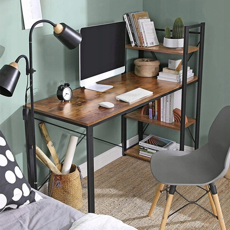 Birou cu rafturi 120 cm – negru, industrial, MDF + metal