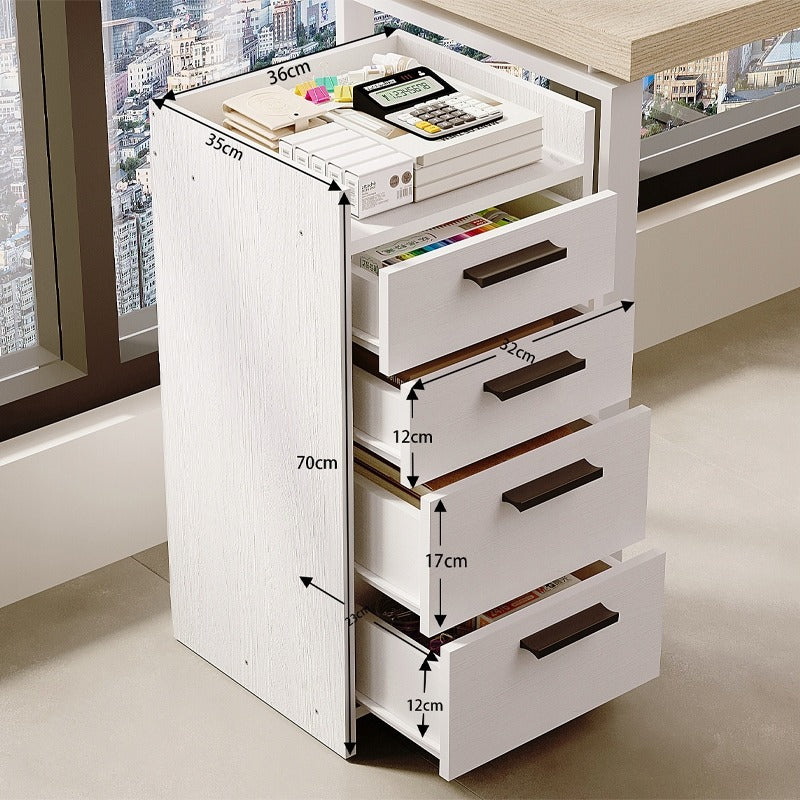 Container Birou Independent cu 4 Sertare, Comoda Alba din Lemn, 36x35x70 cm