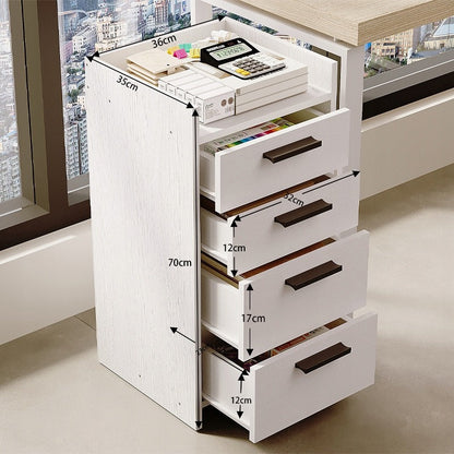 Container Birou Independent cu 4 Sertare, Comoda Alba din Lemn, 36x35x70 cm