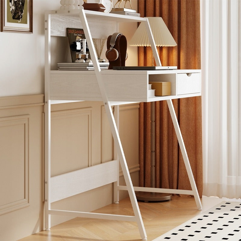 Birou computer 81x50 cm alb – MDF + cadru metalic, design loft modern