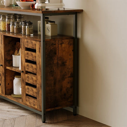 Bufet Stil Loft Maro cu Rafturi Deschise, Dulap Lateral Bucatarie si Living, 90x35x80 cm