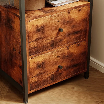Noptieră 45 cm – stil loft, maro rustic, cu sertare