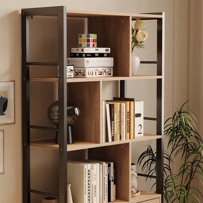 Biblioteca Stil Loft 155 cm, Rafturi Deschise si Dulapuri, MDF si Metal, 74x30 cm