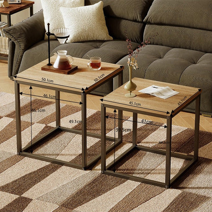 Set 2 Mese de Cafea Industriale, Stil Loft, Maro Deschis, 50x50 cm