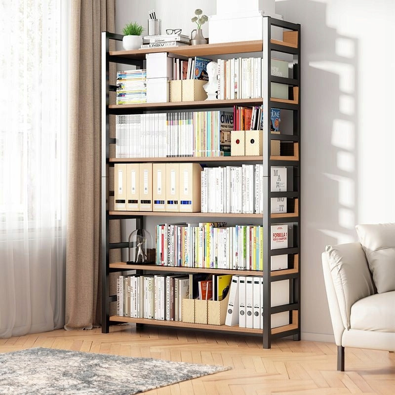 Biblioteca Inalta Stil Industrial Loft cu 6 Rafturi din Metal si Lemn, 80x30x174 cm
