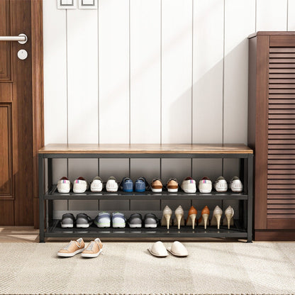 Organizator pantofi cu bancă 100 cm – loft industrial, cadru metalic, rafturi
