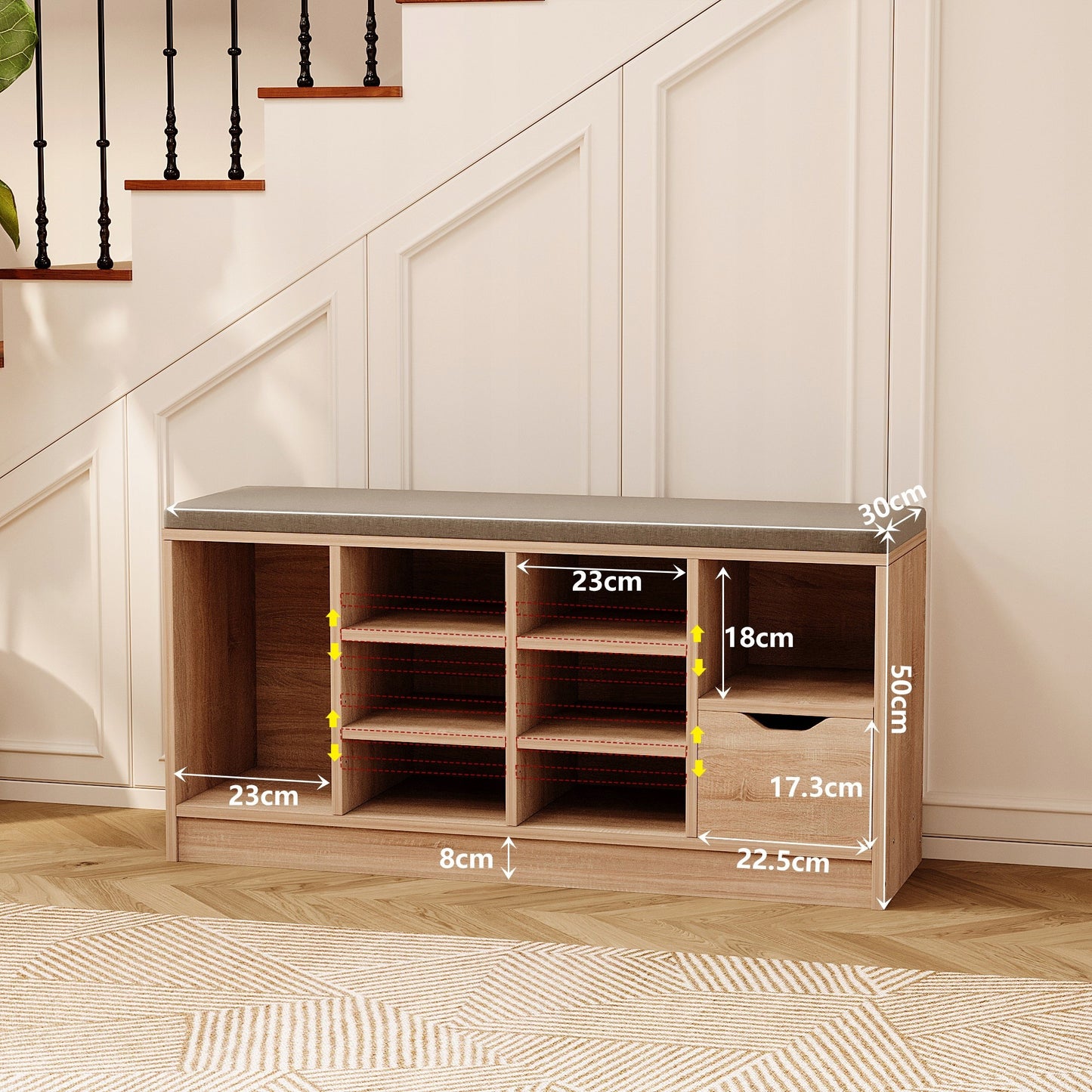 Banca pentru Hol cu Pantofar si Sezut Tapitat, Stejar Sonoma Stil Loft, 100x30x50 cm