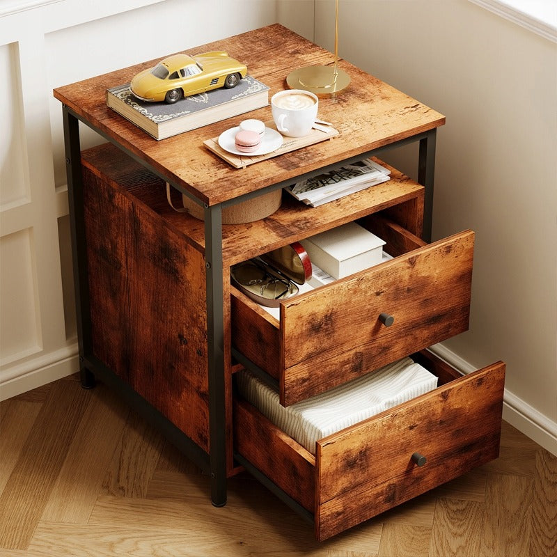 Noptieră 45 cm – stil loft, maro rustic, cu sertare