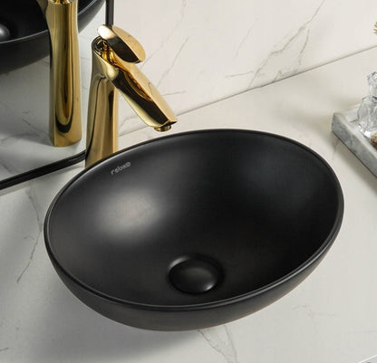 Lavoar pe Blat din Ceramica Negru Mat Rebiko, Forma Ovala, 41.5x33 cm