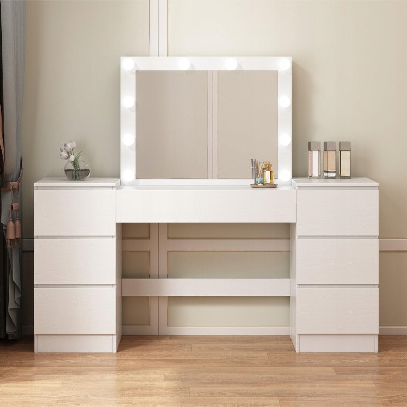 Masa Machiaj Profesionala cu Lumini LED, Masa Toaleta Alba de Salor, 155 cm
