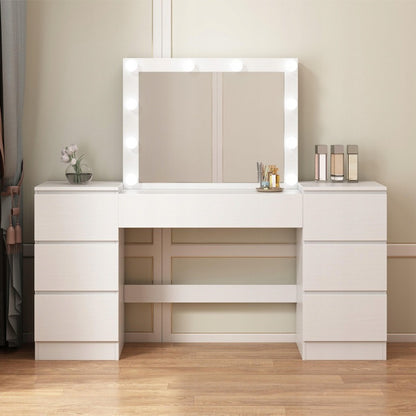 Masa Machiaj Profesionala cu Lumini LED, Masa Toaleta Alba de Salor, 155 cm