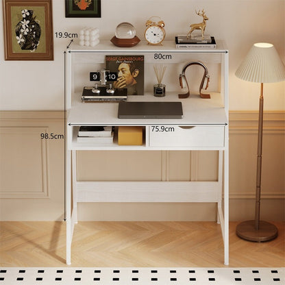 Birou computer 81x50 cm alb – MDF + cadru metalic, design loft modern