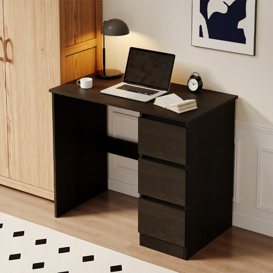 Birou Calculator Stil Loft cu 3 Sertare, Negru Texturat din MDF, 90x50x76 cm