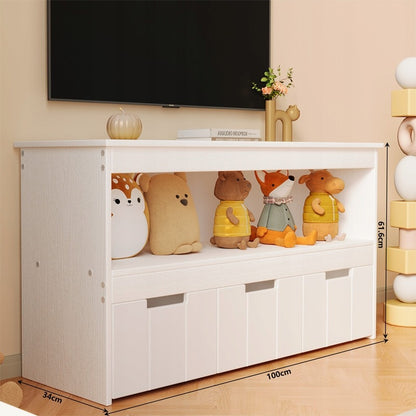 Raft Organizator pentru Jucarii si Carti Copii, Maro Rustic din MDF, 100 cm