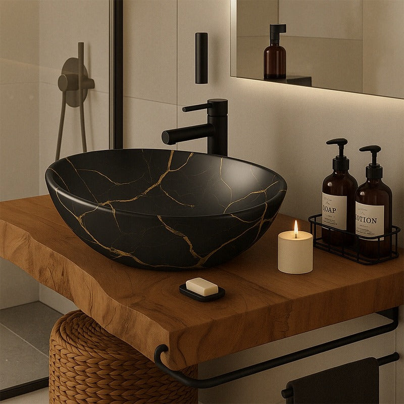 Lavoar ceramic 41x34,5 cm – negru, design modern oval