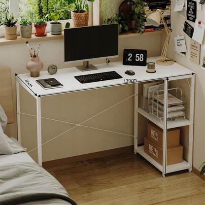 Birou Calculator Stil Loft cu Rafturi, Alb complet, MDF si Metal, 120x48 cm, Tineret